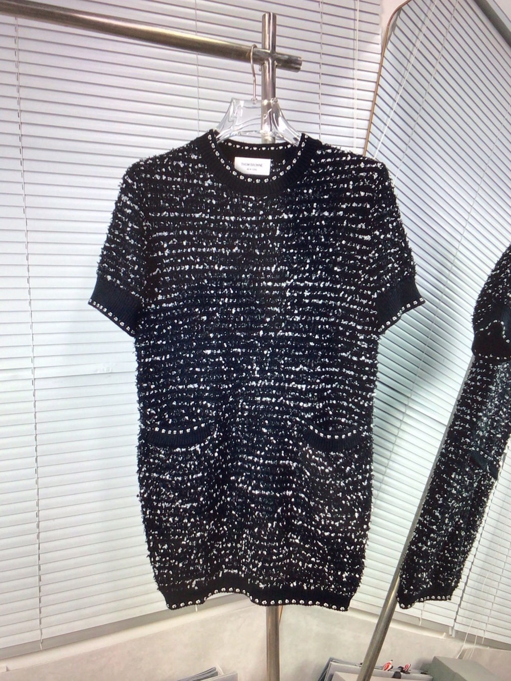 Thom Browne Black & White Short-Sleeve Tweed Mini Dress